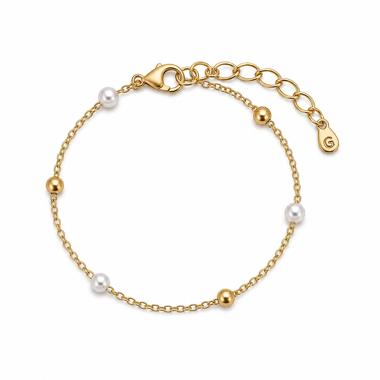 Pulseira Esferas e Perolas Banhada a Ouro 18k