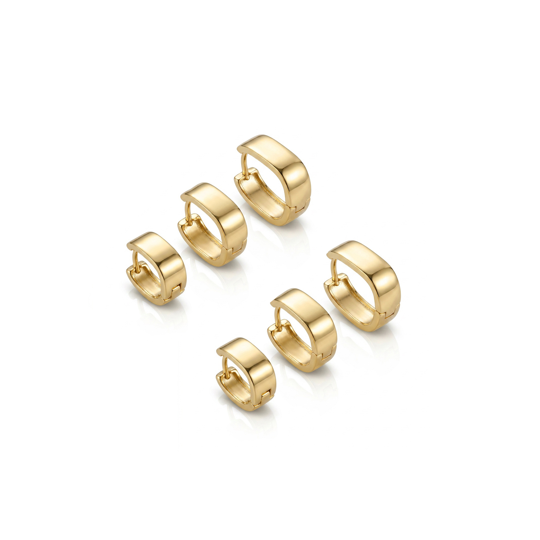 Trio de Argolas Quadradas Banhado a Ouro 18K